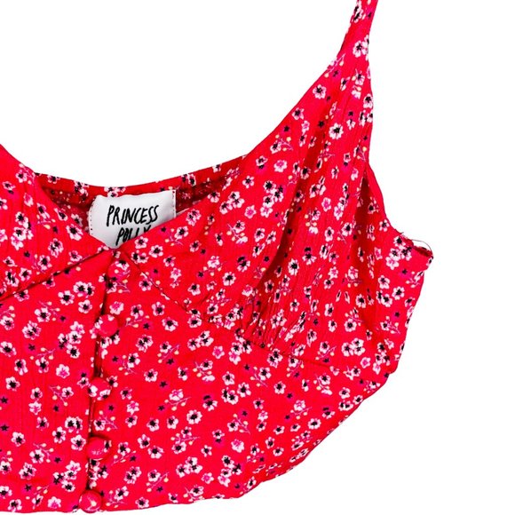 PRINCESS POLLY Red White Floral Spaghetti Strap Crop Top Size 8 - Picture 5 of 9